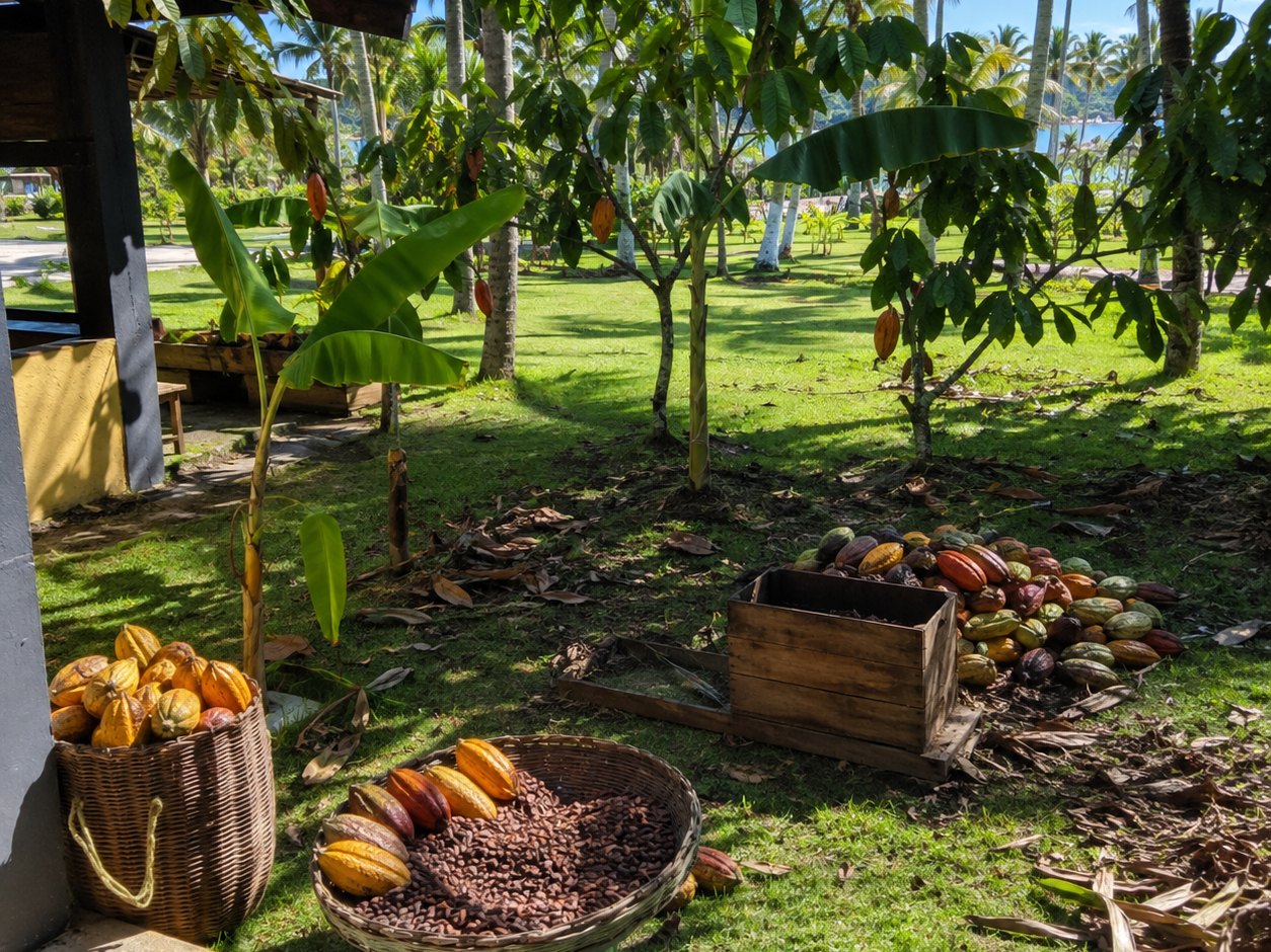 Frutos de cacau colhidos em fazenda perto de Una